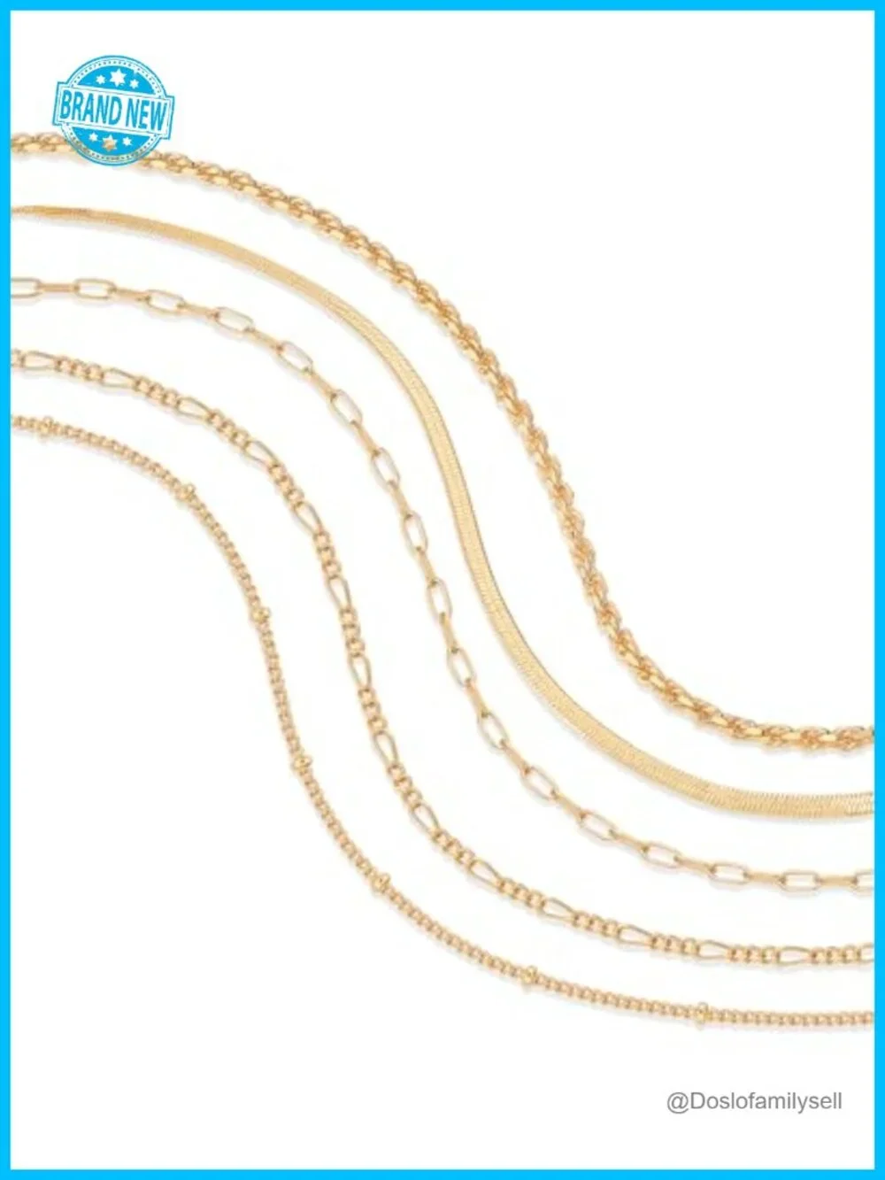 5 Pack 18K Gold Plated Chain Bracelets Set Stackable Paperclip Snake Rope